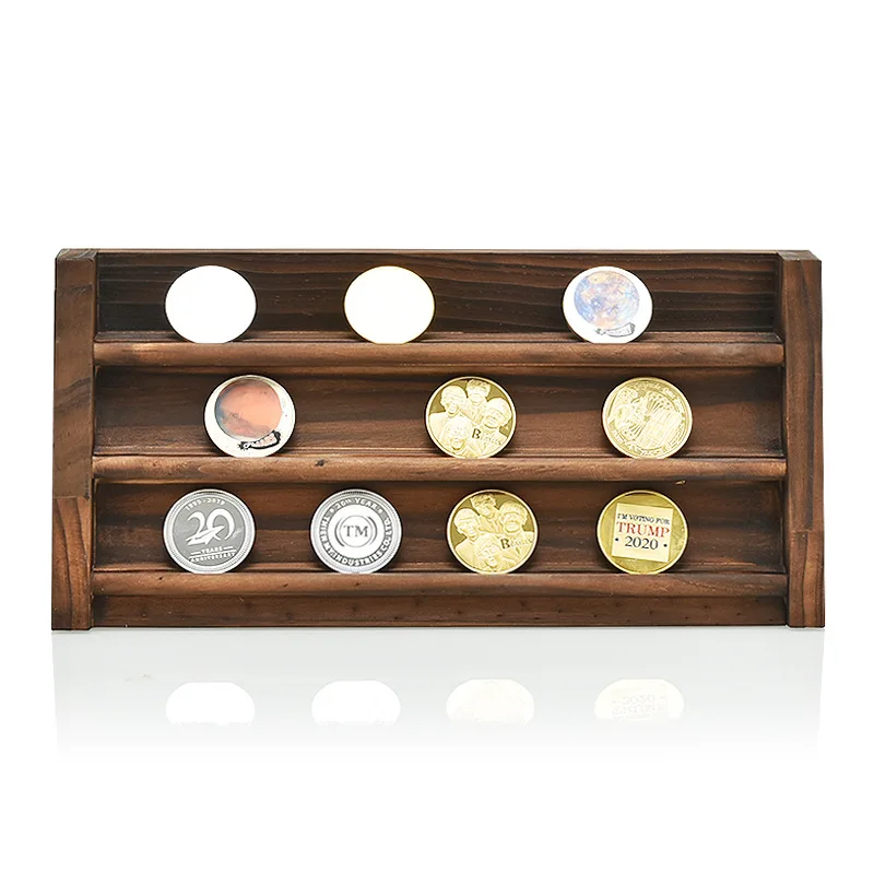Display Shelf Acrylic Transparent Show Box Home Decor Ornaments Wooden Base for Collection Coins Commemorative Coin