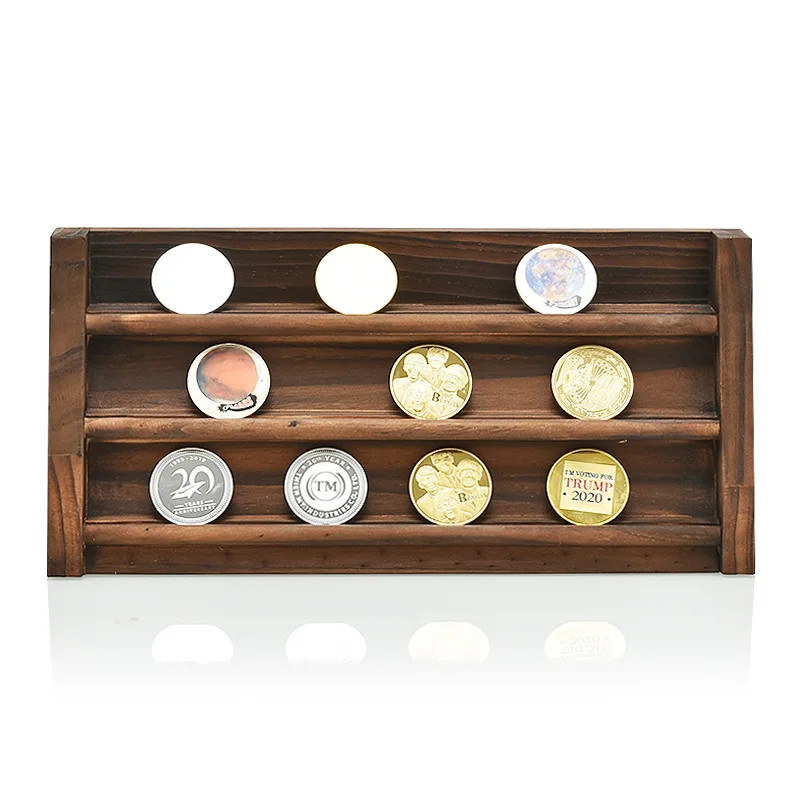 

Display Shelf Acrylic Transparent Show Box Home Decor Ornaments Wooden Base for Collection Coins Commemorative Coin