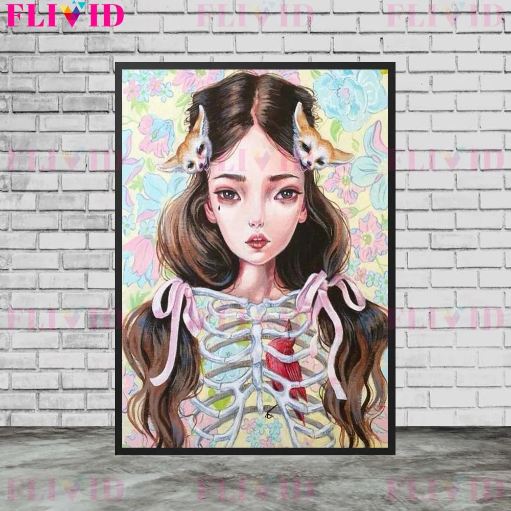 Волшебная маленькая девочка Готический Ведьмак художественный плакат лиса