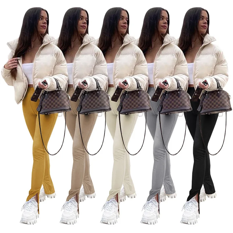 

Fashion Women's Solid Color Slim Spring Summer Trousers Side Branches Pants Stacked Leggings Sweatpants Joggers Women