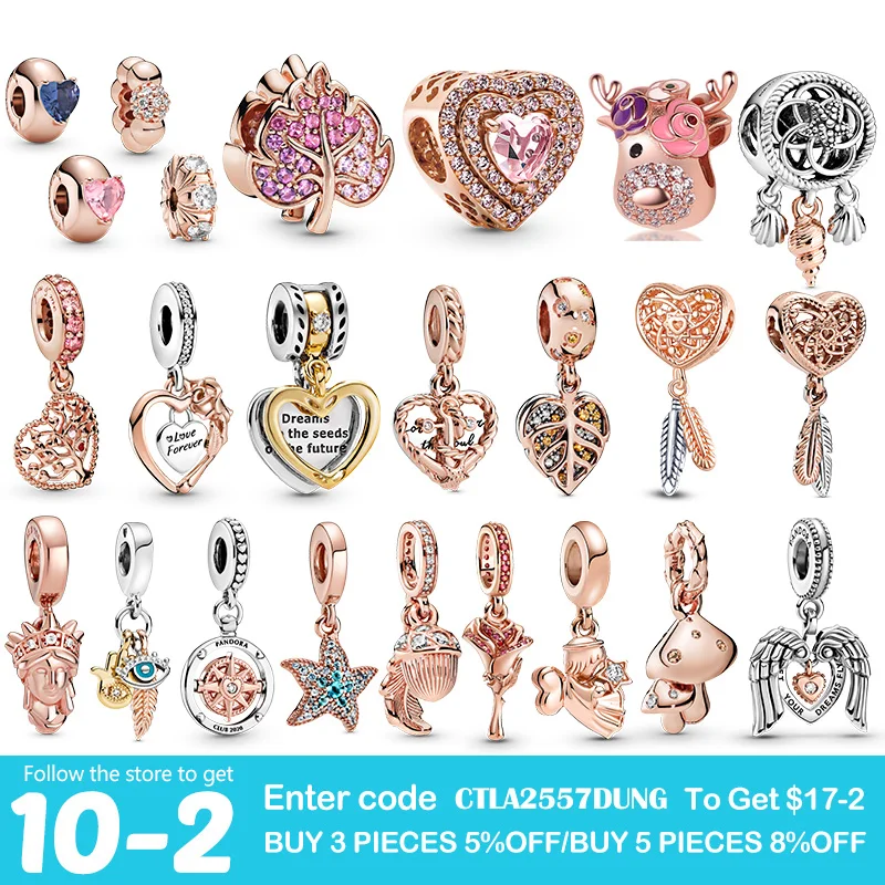 

Rose Gold Series 925Sterling Silver Charm Bead ​Fit Original Pandora Bracelet women plata de ley silver pendant bead diy jewelry