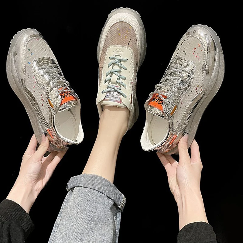 

Sneakers Mesh Platform Rhinestone Shoes Woman-shoes Tennis Female Breathable Sparkles Roses Heels 2021 Trainers Riband Cotton Fa