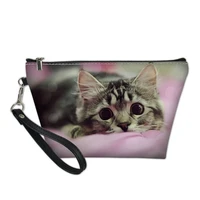 girls make up bags baby cats print pattern kawaii lady travel bags pu leather toiletry pouches women cosmetic bags