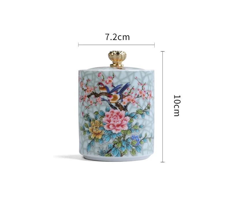 

Painted flowers and birds home Ganoderma lucidum tea coffee beans biscuits candy sealed cans pill powder ceramic storage tank