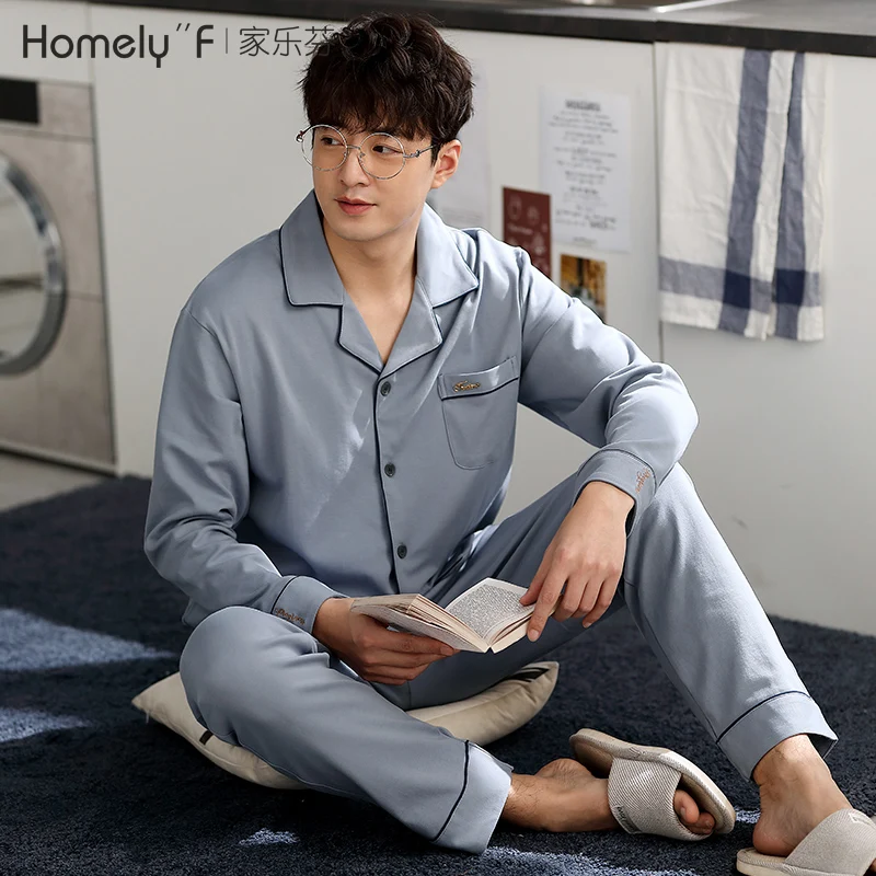 Casual Loose Sleepwear Autumn Cotton Bedroom Long Sleeve Comfy Set Plus Size Sleepwear Szata Zestawy Men's Sleep DB60SY