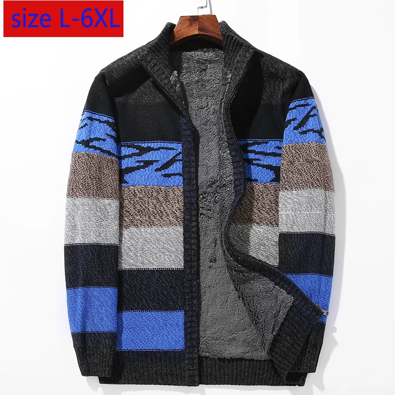 

New Arrival Sweaters Men Jackets Cardigans Jacquards Warm Casual Computer Knitted Mandarin Collar Thick Striped Plus Size L-6XL