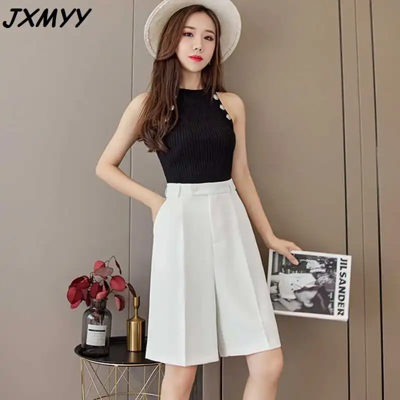 

ICCLEK 2021 Summer New Style Fashion Casual Loose High Waist Five-Point Mid-Length Suit Short Wide Leg Pants Women's Clothin
