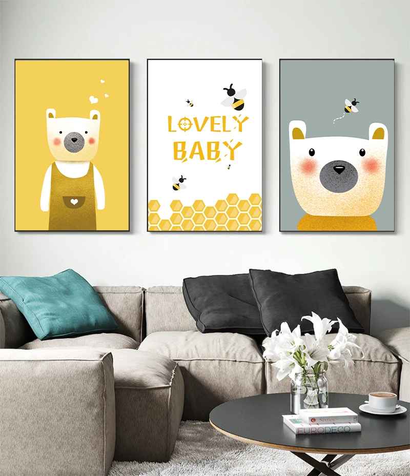 

Canvas Paintings Nordic Modern Simple Cartoon Small Animal Poster Printing Mural Children's Room Living Room Decorative Picture