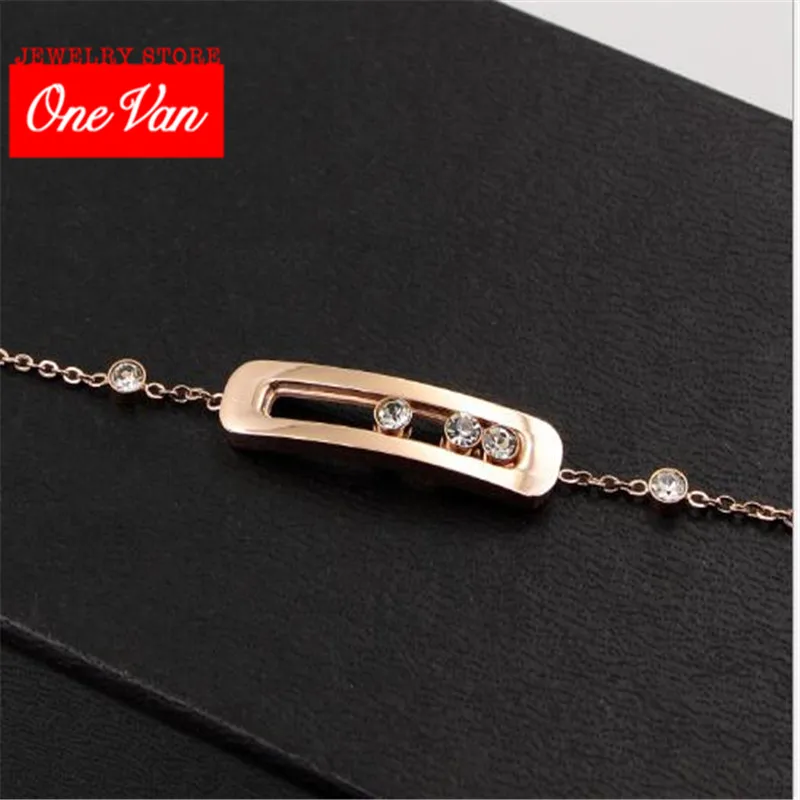 

New wholesale hollow block sliding three stone zircon oxide Bracelet 18K gold three diamond bracket sliding bracelet for women