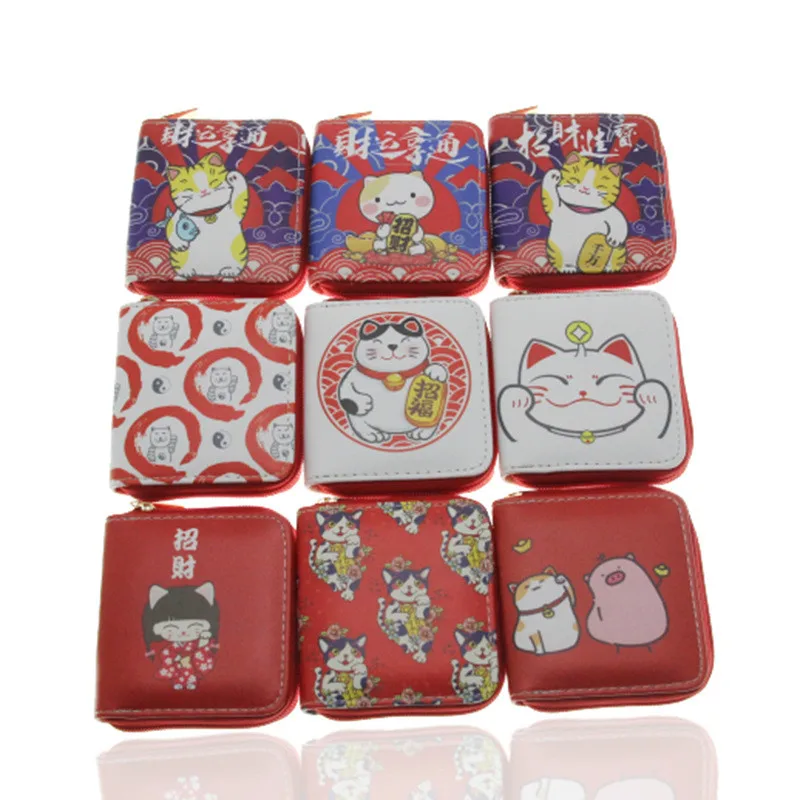 Luckey Cat PU короткий маленький кошелек мужская сумка на молнии для карт Мультяшные