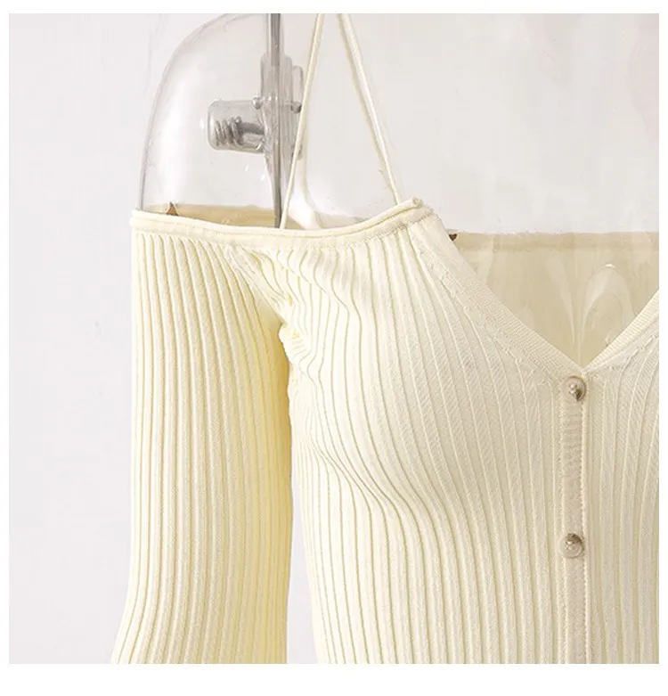 

GetSpring Women T Shirt Knitted Tshirts Slash Neck Off Shoulder Tee Shirt Female Slim Knitting T Shirts Summer Tops T-shirt 2021