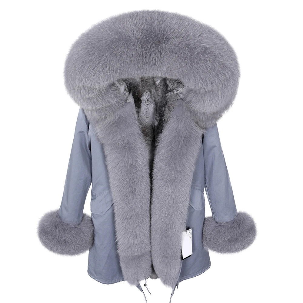 

New Winter Long Parka Women Jacket Real Rabbit Fur Coat Natural Fox Fur Collar Thick Warm Overcoat Fashion Streetwear
