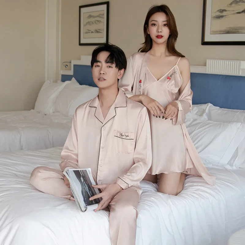 Autumn Men Pajamas Set Sleeping Gown Long Sleeve Nightgown Couple Lovers Pajamas 2pcs Plus Size Leisure Loose Pyjamas Wedding