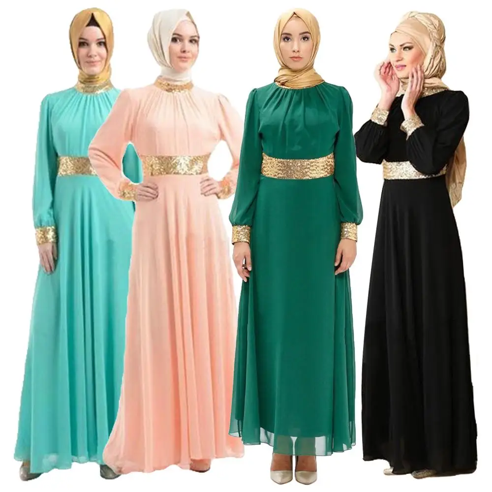 Платье женское длинное с круглым вырезом, мусульманская абайя, длинное вечернее платье цзилбаб, кафтан, исламский Дубай, молитвенная одежда...