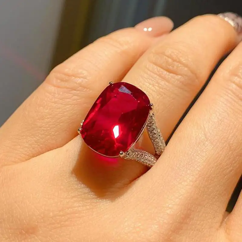 

2021 Trend 925 Sterling Silver 12*16mm Ruby Emerald Sapphire Big Gemstone Rings For Women Charms Wedding Party Fine Jewelry Gift