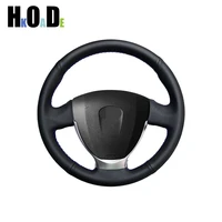 car steering wheel cover for lada granta 2018 2020 priora 2 2013 2017 2018 kalina 2 hand stitched black artificial leather