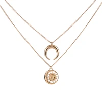multi layer disc horn necklace pendant vintage clavicle chain half moon sun pendant necklace choker for women girls