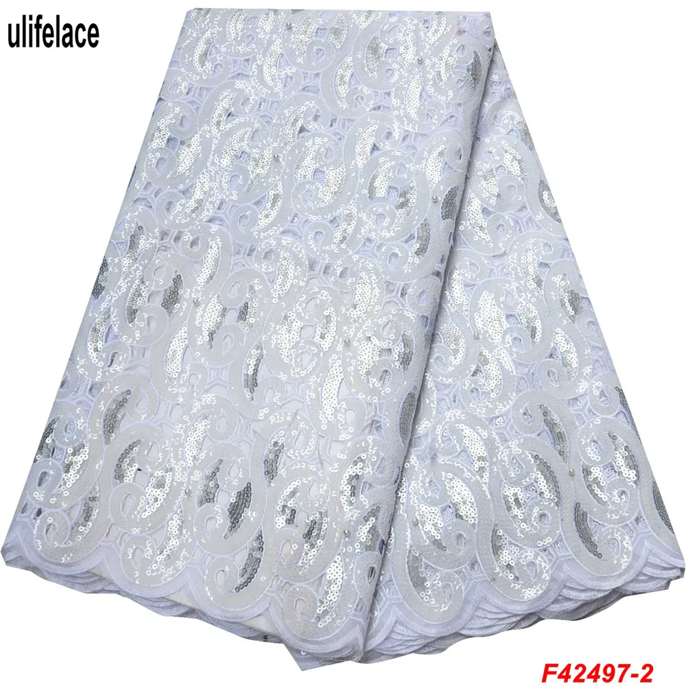 

White Sequins and beads High Quality Net Lace Fabric Embroidery Hand cut African organza lace in switzerland fabric F4-2497