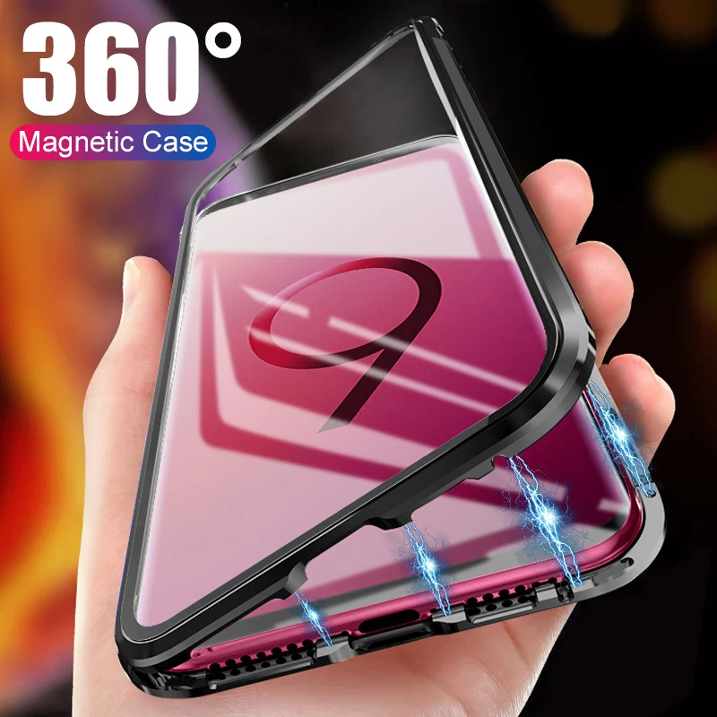Magnetic Metal Case For Samsung Galaxy Note 10 Pro 8 9 S20 S10 S9 S8 Plus A51 A71 A50 A70 A10 A20 A30 Double Side glass cover