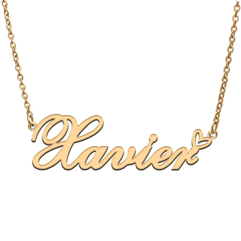 

Xavier Love Heart Name Necklace Personalized Gold Plated Stainless Steel Collar for Women Girls Friends Birthday Wedding Gift