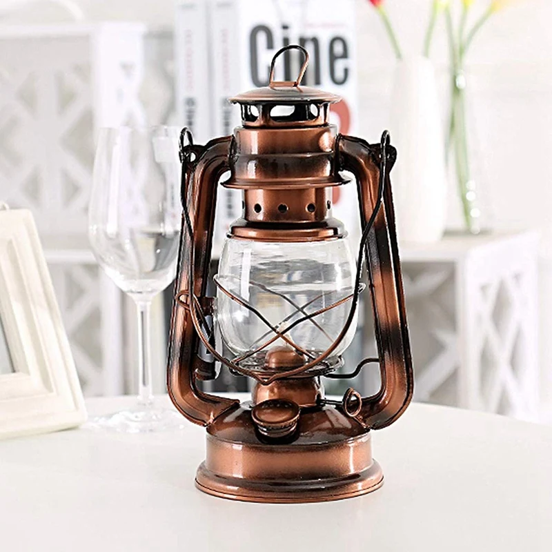 

25Cm Iron Antique Bronze Oil Lanterns (Cover) Nostalgic Portable Outdoor Camping Lamp Leak Proof Seal Outdoor Camping Light