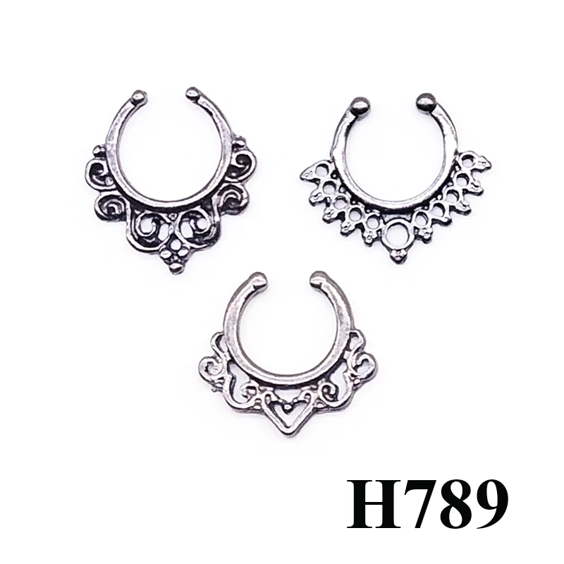 Black 3pcs H789 3 шт./компл. Кристалл кликер поддельная перегородка кольцо в нос для женщин золото черный серебряный цвет поддельное кольцо для пирсинга носа искусственный не тела ювелирные изделия - Окраска металла: Black 3pcs H789