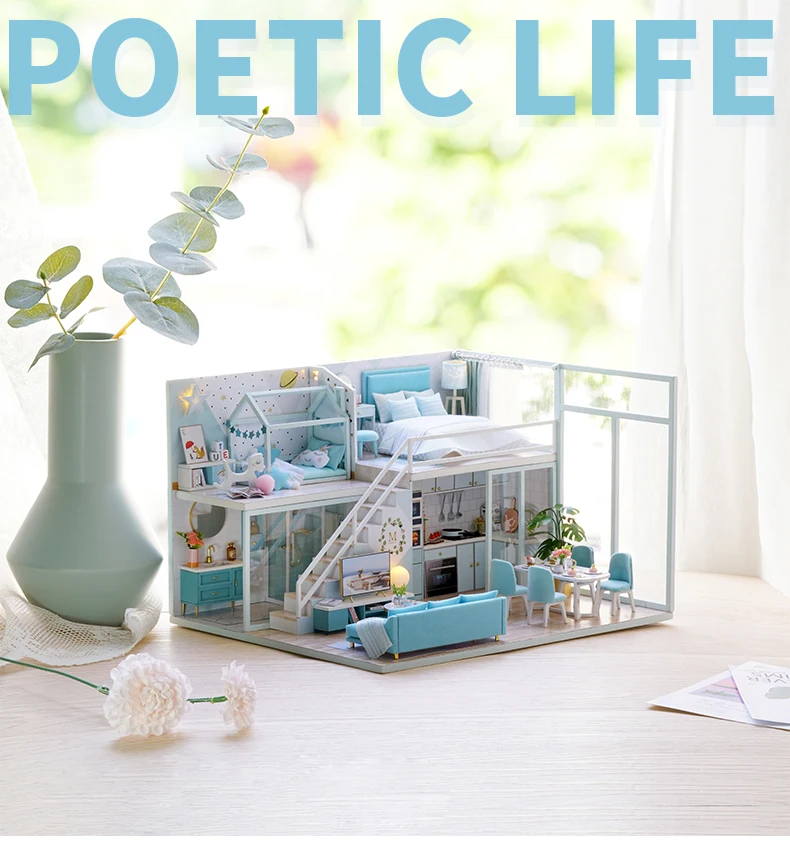CUTEBEE DIY кукольный домик деревянные кукольные домики Миниатюрный Кукольный дом набор мебели Каса музыка светодиодные игрушки для детей подарок на день рождения M21
