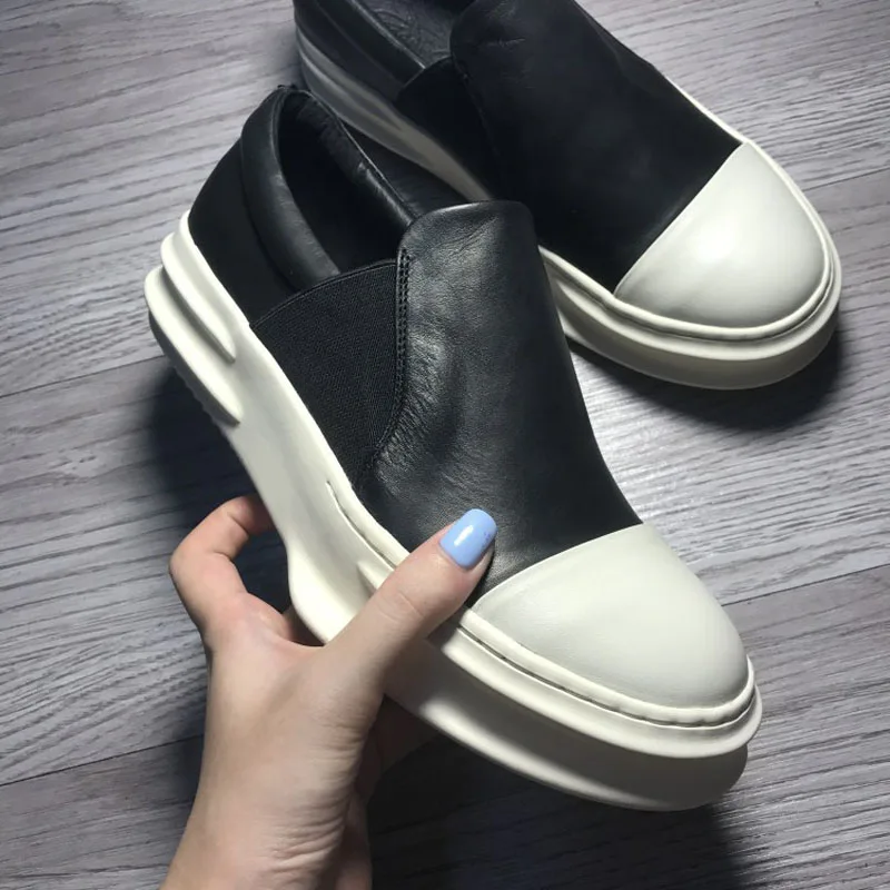 Men Women Couple Casual Genuine Leather Flat Platform Loafers Shoes Male Streetwear Fashion Hip Hop Punk Gothic Cow Shoe | Обувь