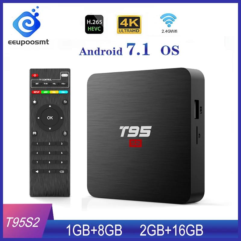 ТВ приставка T95 S2 Android 7 1 OS Smart TV BOX 2 Гб 16 четырехъядерный процессор Amlogic S905W 4 ГГц WiFi