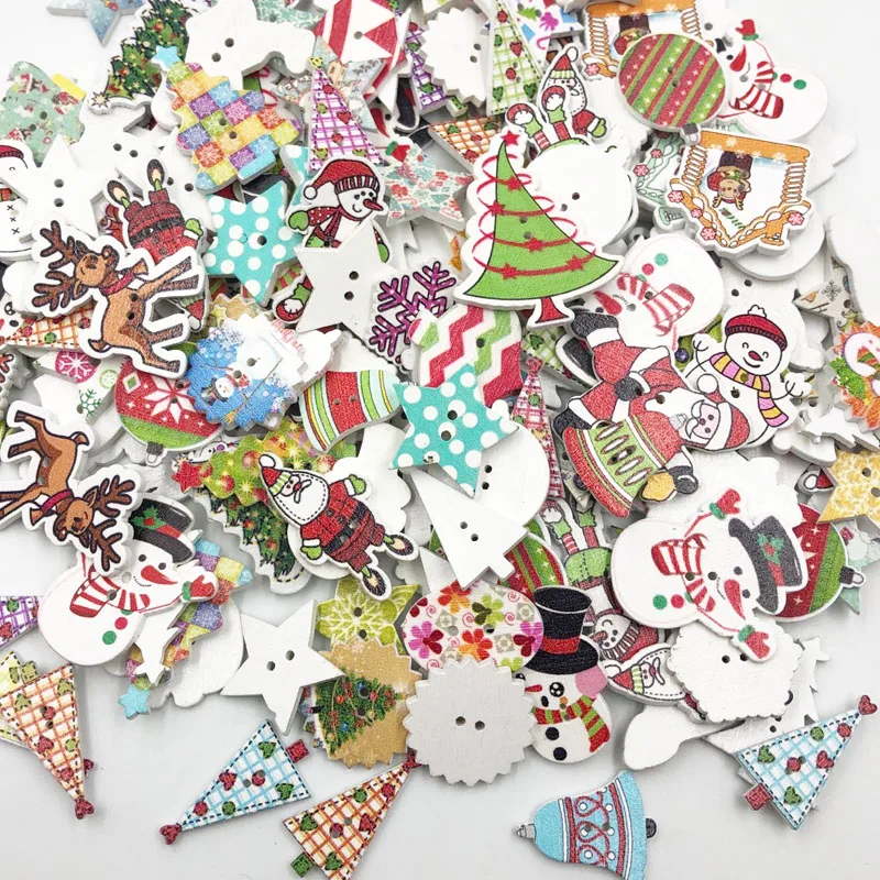 

50pcs Mixed Style Christmas Wood Button Sewing Accessories Decorative Buttons Handmade Scrapbooking Craft DIY WB648