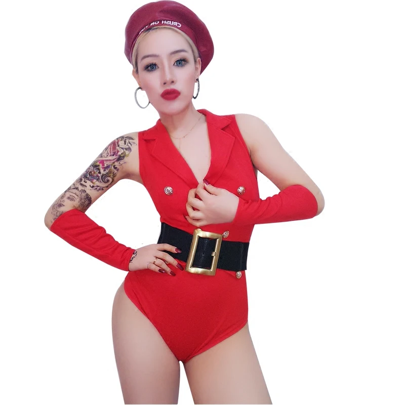 

Singer Custom Style Sexy Nightclub Clothes Red Beyonce Bodysuit Dj Jumpsuit Woman Stage Outfit Stage Costumes clothing