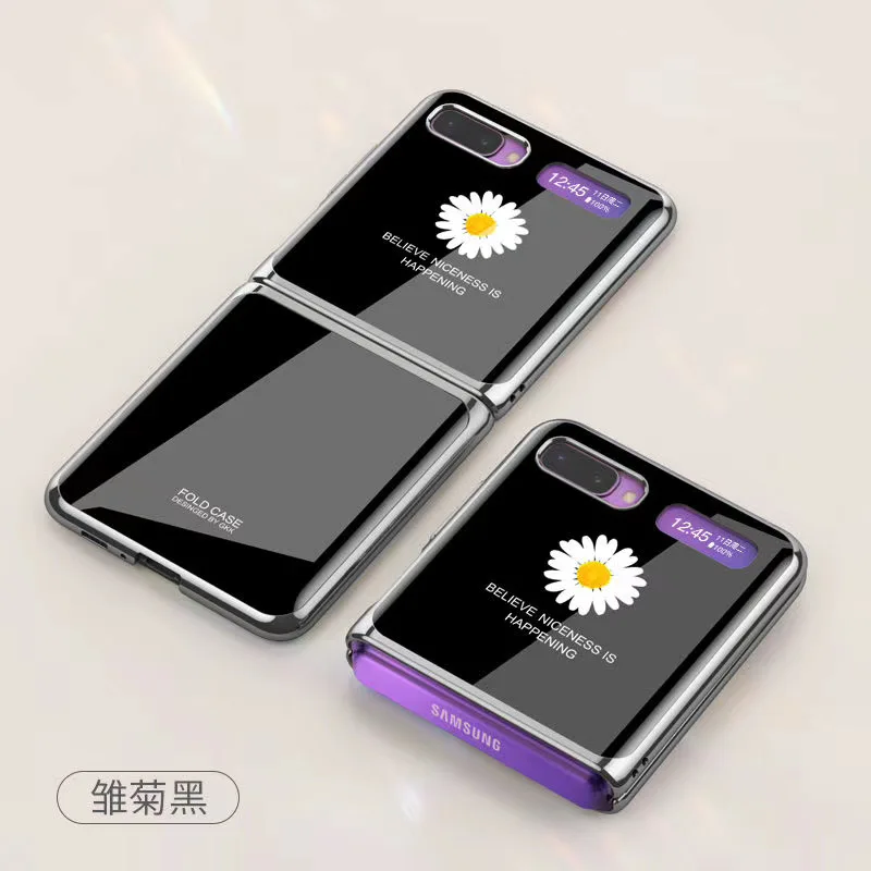 newest for samsung galaxy z flip case marble tempered glass hard phone cover for samsung galaxy z flip luxury plating frame fold free global shipping