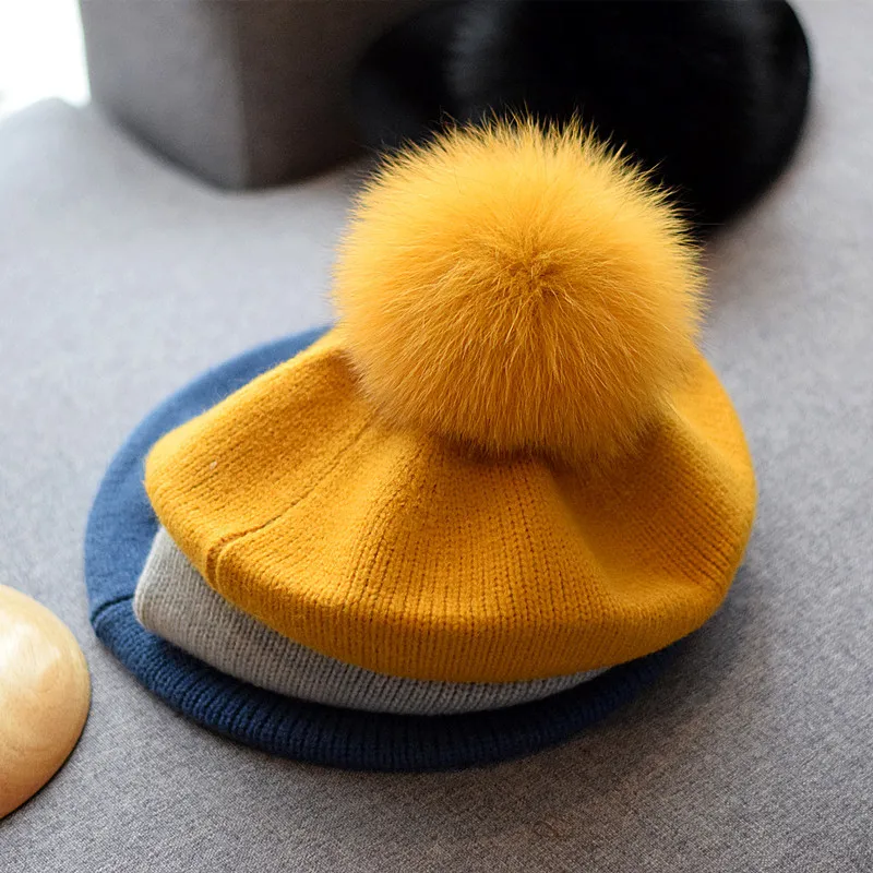 

Korean Fox Hair Ball Wool Hat Women's Fashion Versatile Simple Casual Versatile Knitting Hat Fashion