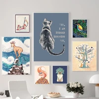 watercolor cartoon animal poster cat goat bird lion prints wall art canvas painting kid room decor home nordic no frame picture
