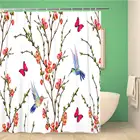 Штора для душа в ванную комнату, декоративная занавеска в восточном стиле с колибри, тропические японские цветы, бабочки, птицы, полиэстер