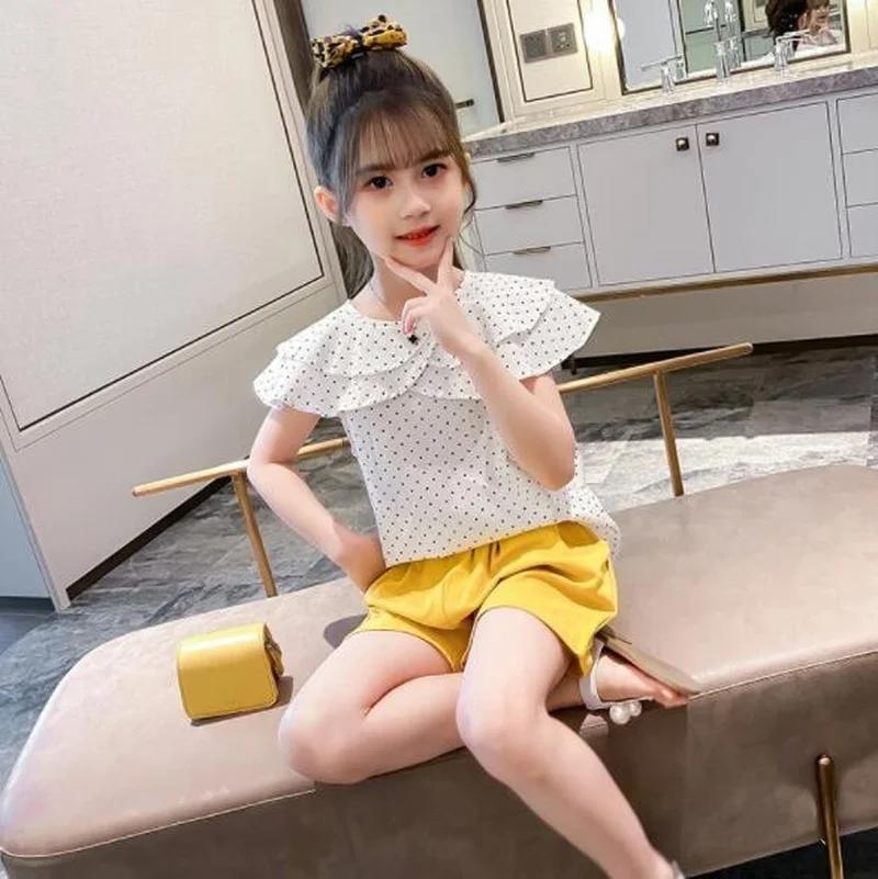 Детский комплект одежды для девочек летняя футболка и шорты с принтом без