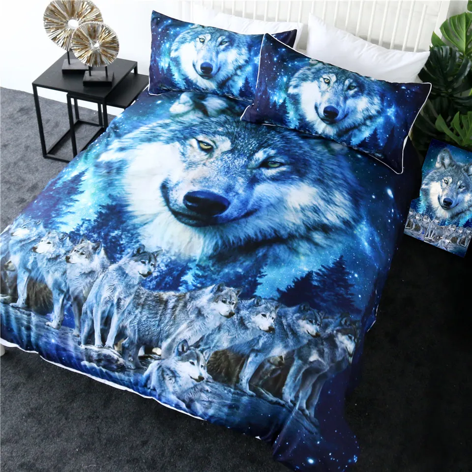 Постельные принадлежности Outlet Wolf Комплект постельного белья Galaxy Star пододеяльник Королева 3D печать одеяло с изображением животных покрывало ночное небо лес постельный комплект из 3 предметов