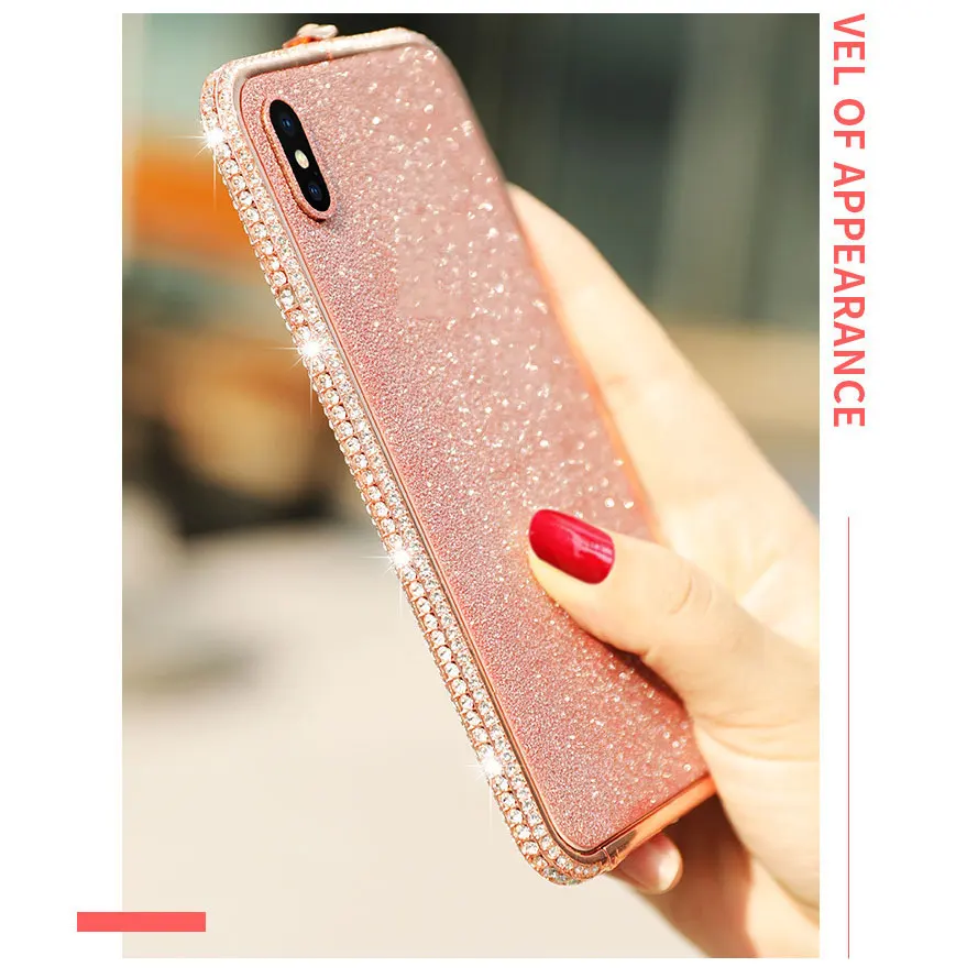 Блестящая Алюминиевая рамка со стразами для iPhone X XS Max XR 8 7 6 6S Plus Алмазный бампер с