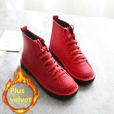 Fur red Японская женская обувь на плоской подошве с круглым носком и шнуровкой в стиле ретро; удобная повседневная обувь с мягкой подошвой; тонкие ботинки Mori girl - Цвет: Fur red