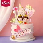 Platinum замок с мультипликационным принтом Princess, Prince торт фигурки жениха и невесты; Для мальчиков и девочек, платье на день рождения для девочки на день рождения вечерние украшения выпечки