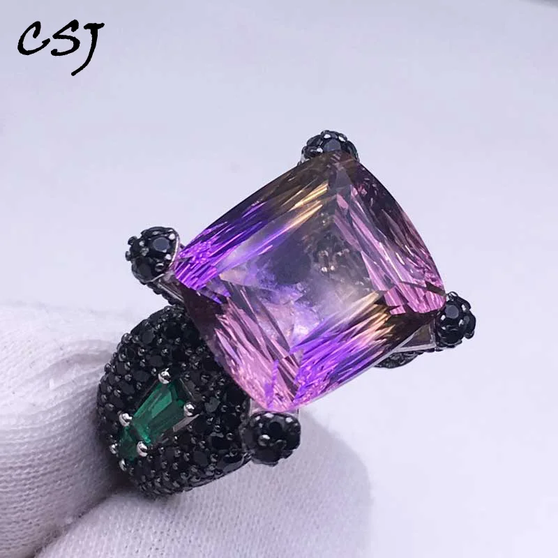 Женское и мужское кольцо из серебра 925 пробы с натуральным аметрином | Украшения