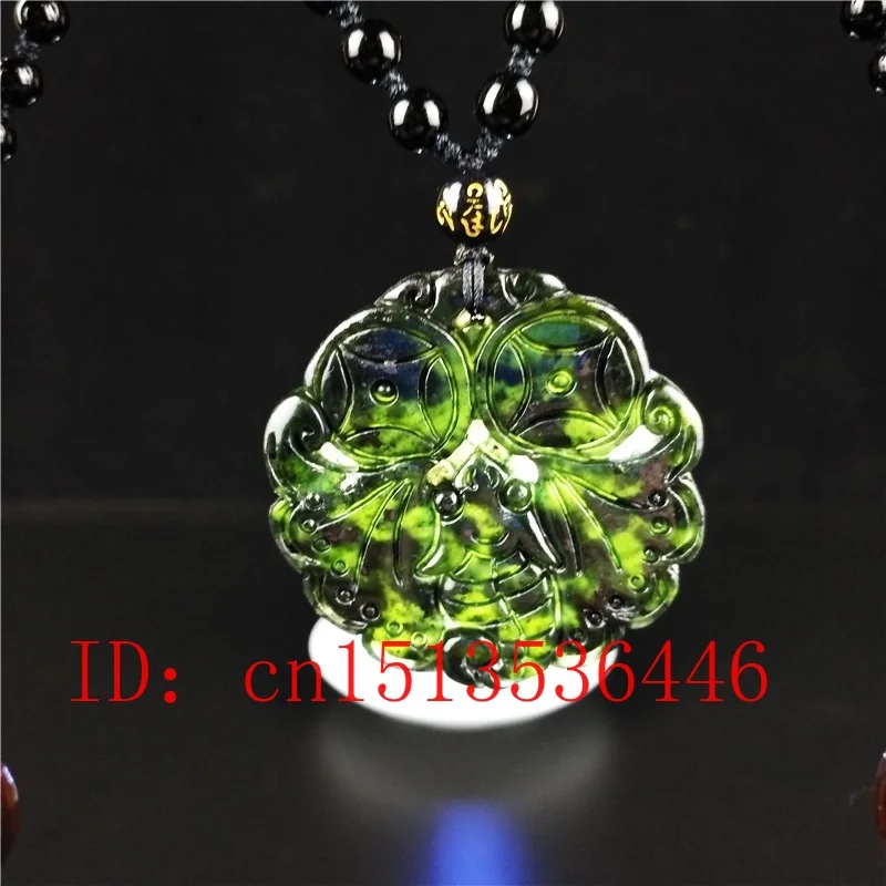 

Цепочка с подвеской из натурального китайского нефрита, черного и зеленого цветов