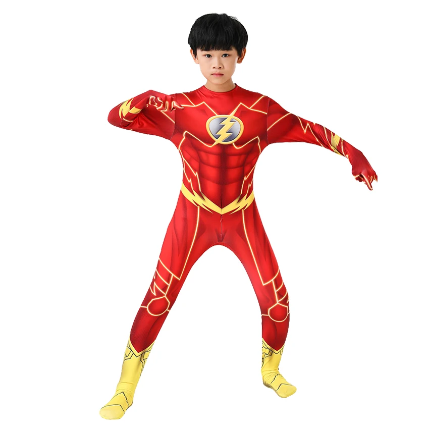 

Bazzery The Flash Costumes Boys Cosplay Anime Children Halloween Costume for Kid Funny Party Flash Jumpsuits Zentai Superhero