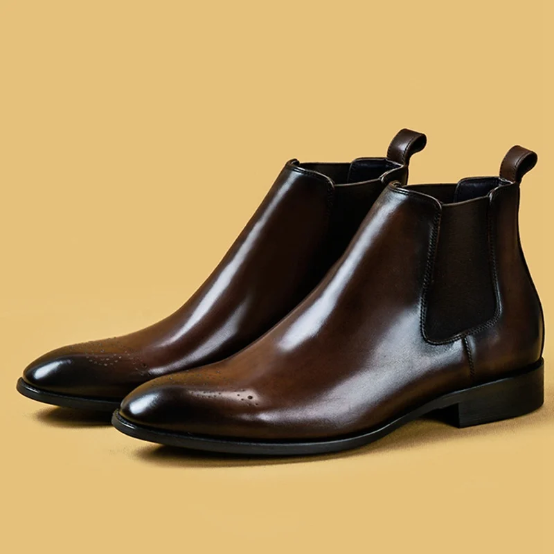 Мужские ботильоны из натуральной кожи с острым носком на высоком каблуке|Ботинки