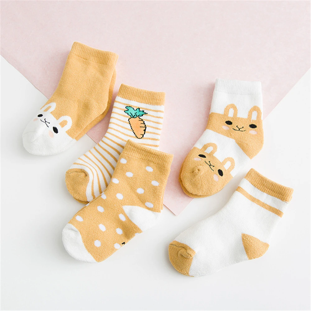 5 пар/лот утепленные для маленьких мальчиков и девочек носки до лодыжки осень