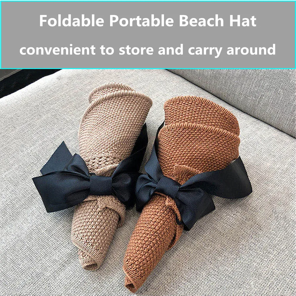 

Summer Female Sun Hats Big Brim Classic Bowknot Foldable Fashion Straw Hat Casual Outdoor Beach Cap For Women UV Protected Hat