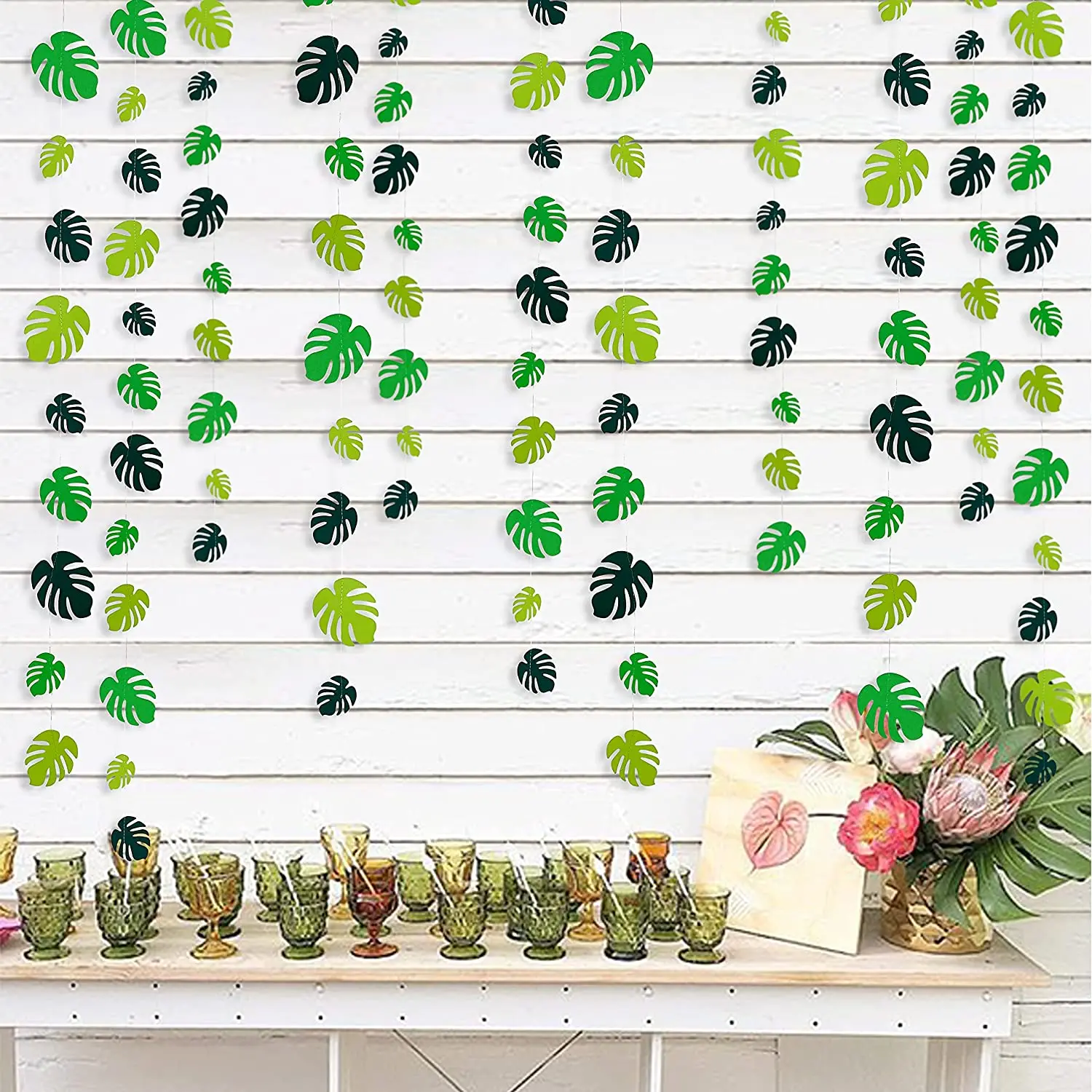

Tropical Party Decor Green Palm Leaf Paper Leaves Garlands for Hawaiian Luau Party Jungle Beach Theme Birthday Party Decoration