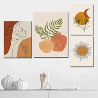 boho abstract canvas printing geometric sun rising rainbow beige wall art pictures posters plant landscape interior living room