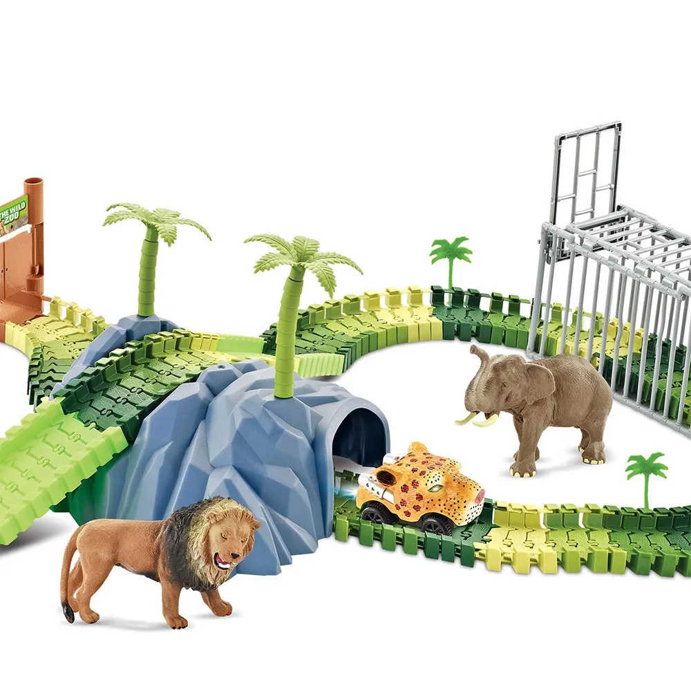 

2021 New design Children's Animal Styling Track Car 100-piece boys racing Tiger Forest Scene Electric Toys for kid's toys