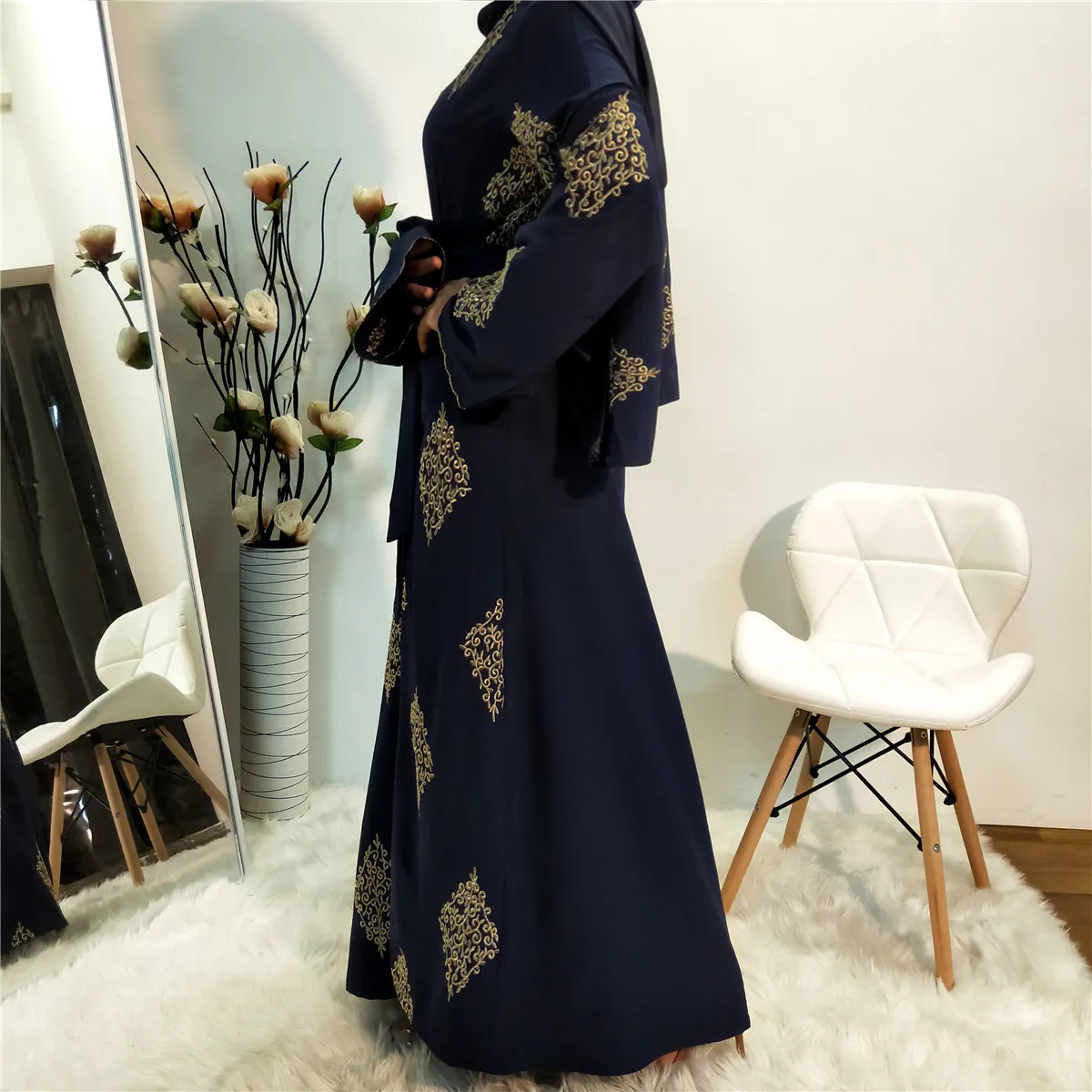 Wepbel Africa Lace Up Ramadan Dress Gold Thread Muslim Abaya Long Sleeve Embroidere Islamic Cardigan Dubai Robe Kimono Loose